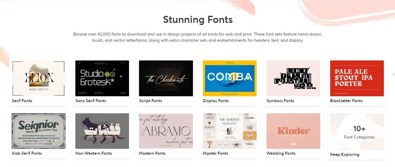 creative market fonts section