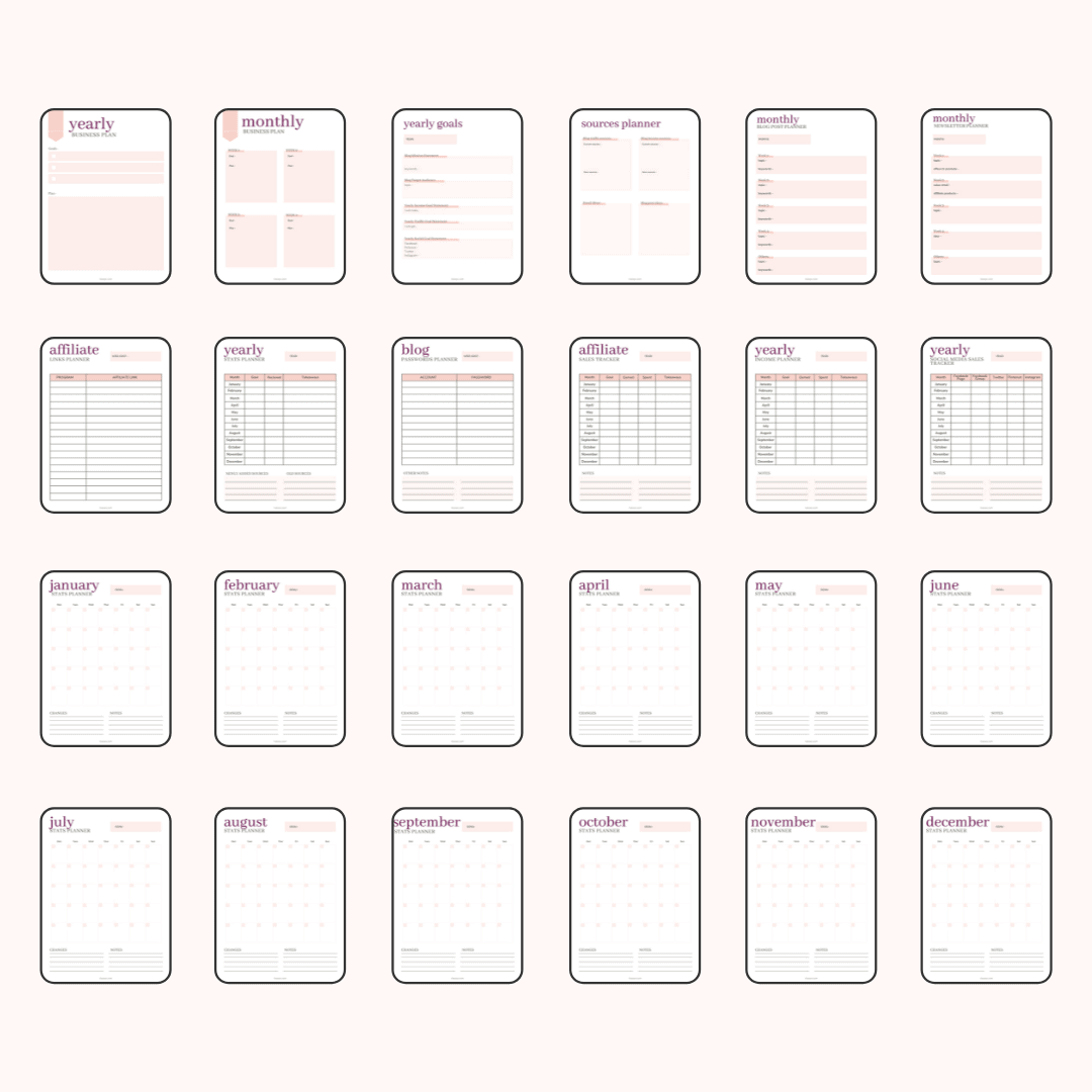 all pages that the blog planner has part 1