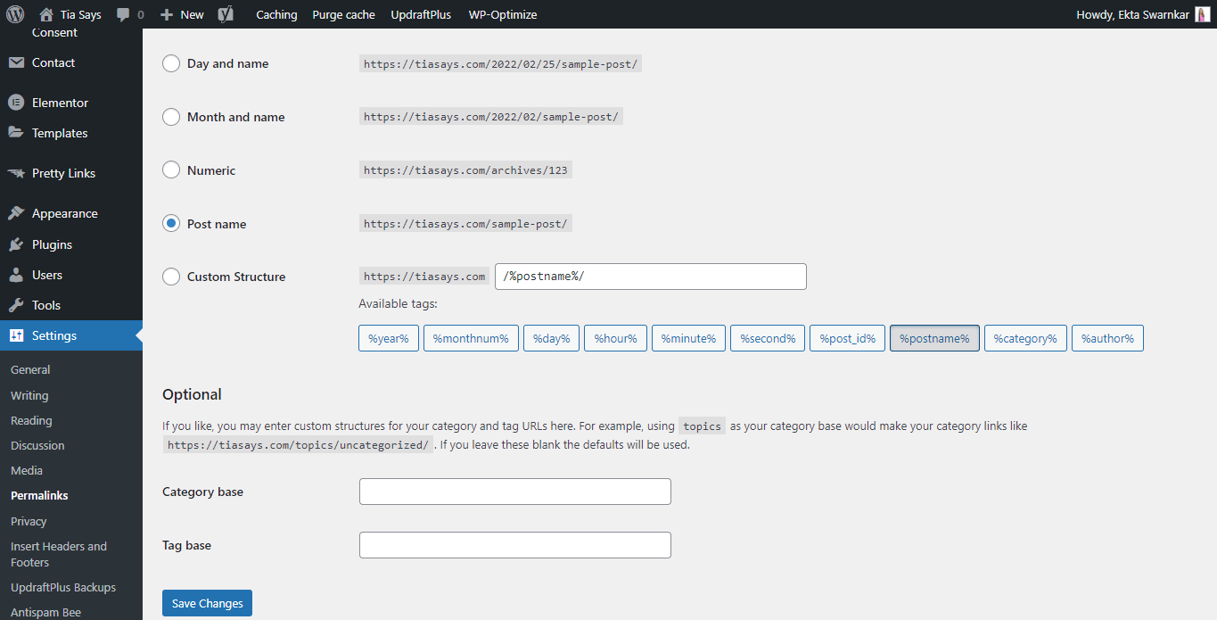 permalink settings on wordpress