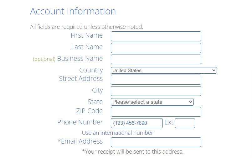 fill account details to create an account on Bluehost