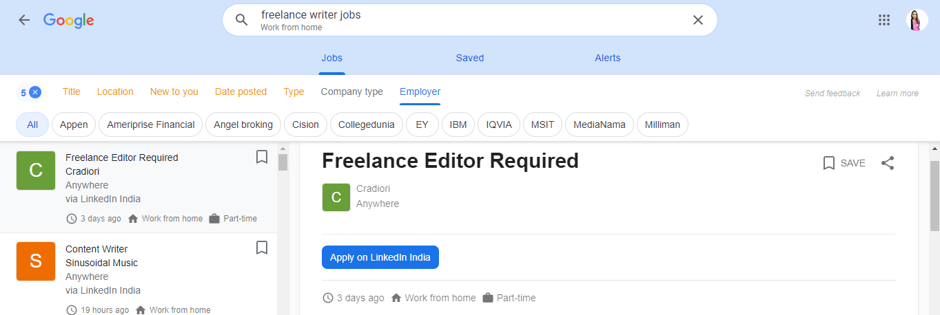 google advanced search to find freelance writing job