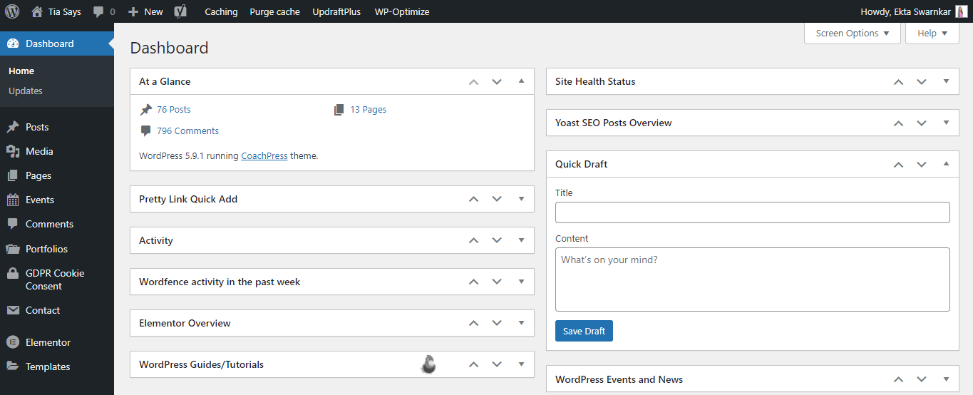 wordpress dashboard