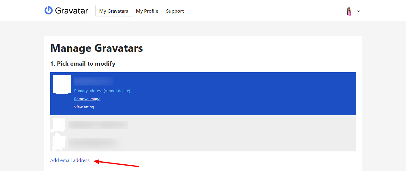 adding new email on gravatar