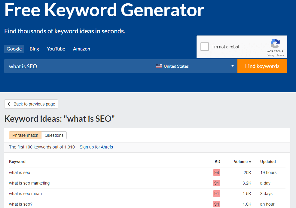 ahrefs free keyword generator