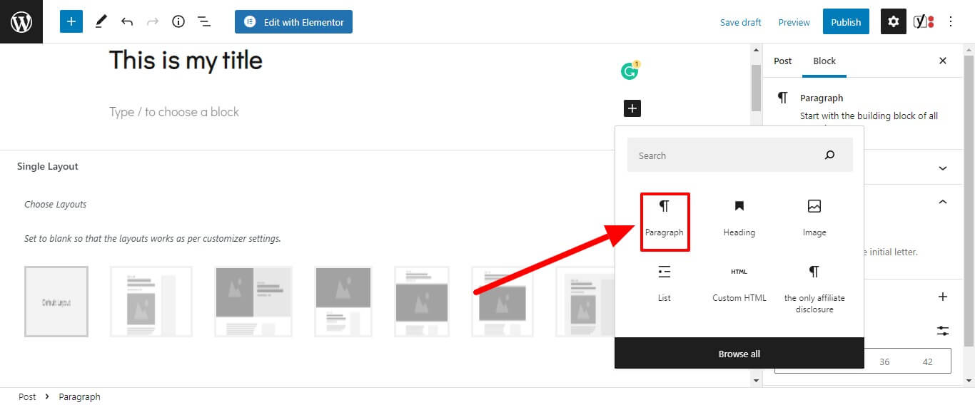 choosing a paragraph tag