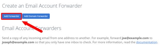 adding forwarder on bluehost