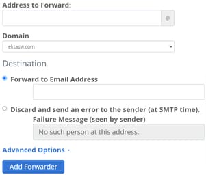 adding forwarder email destination on bluehost
