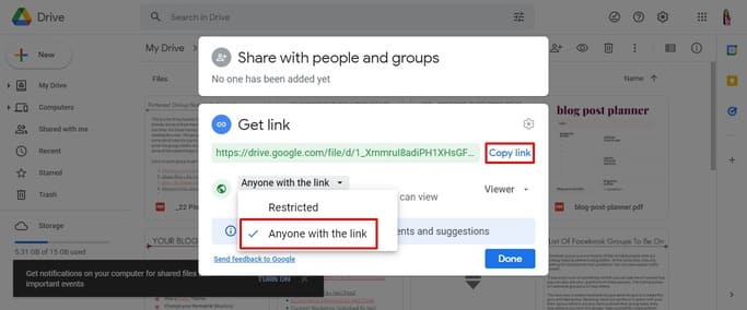 giving permission on google drive to view a link