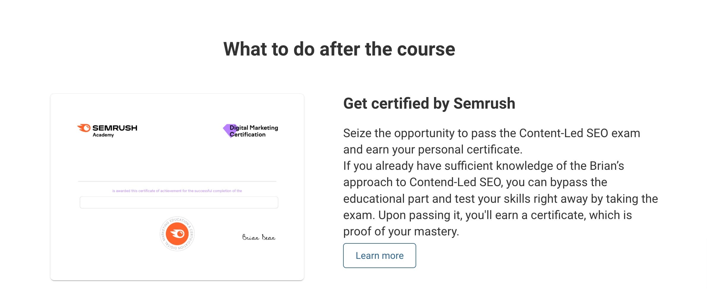 certificate of completion for content led seo