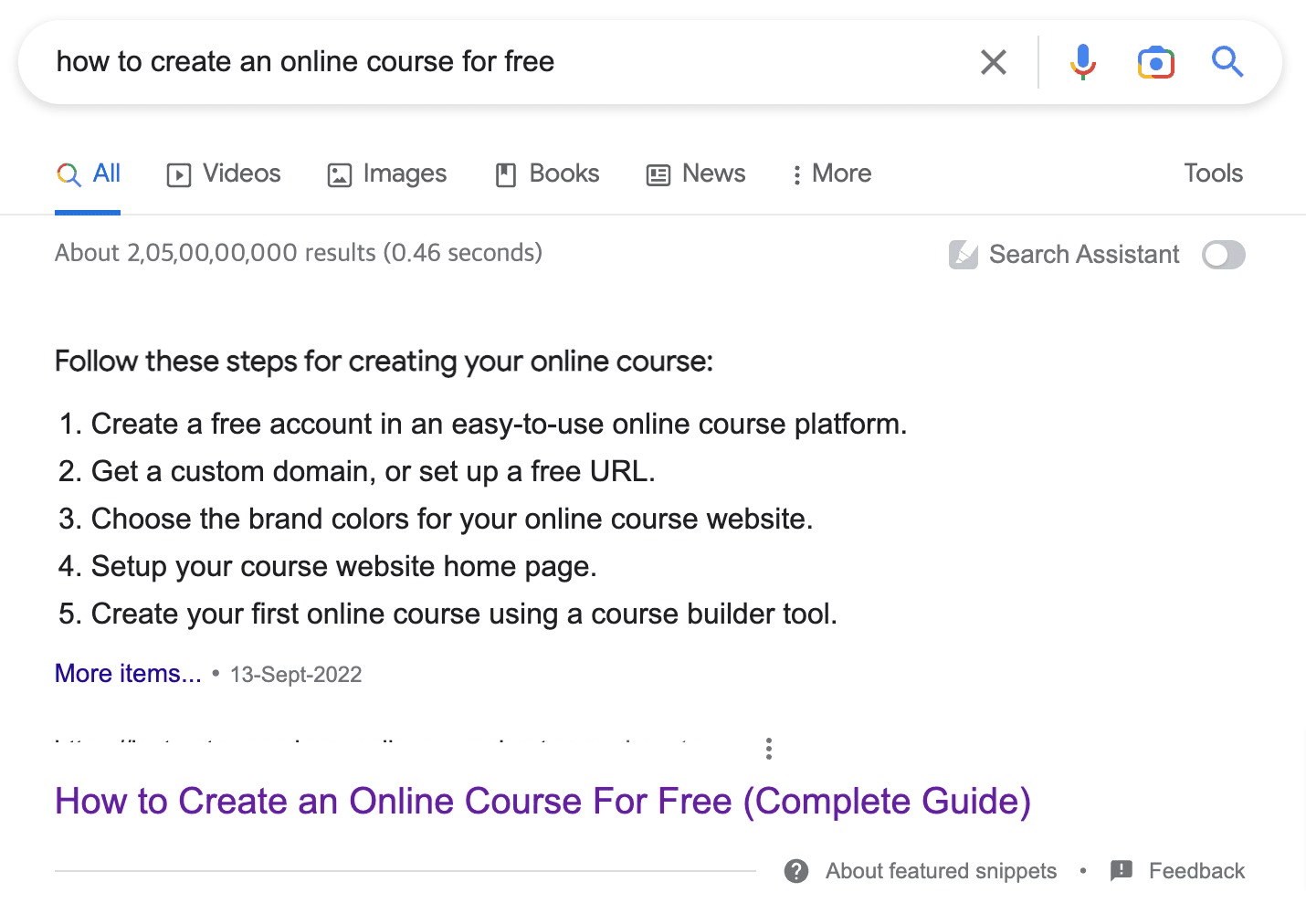 featured snippet list type