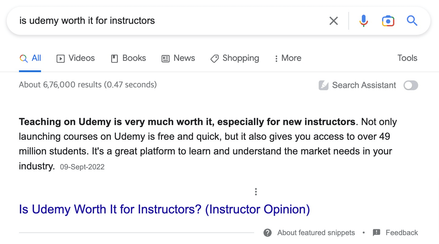 featured snippet udemy