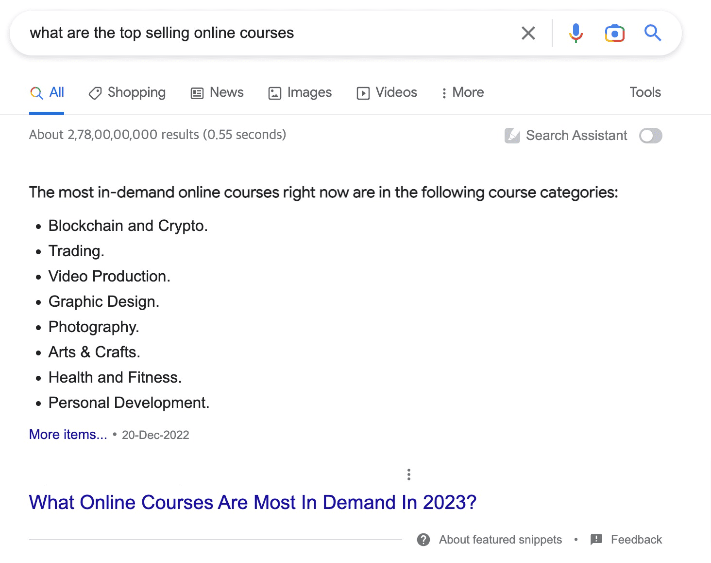 featured snippet list