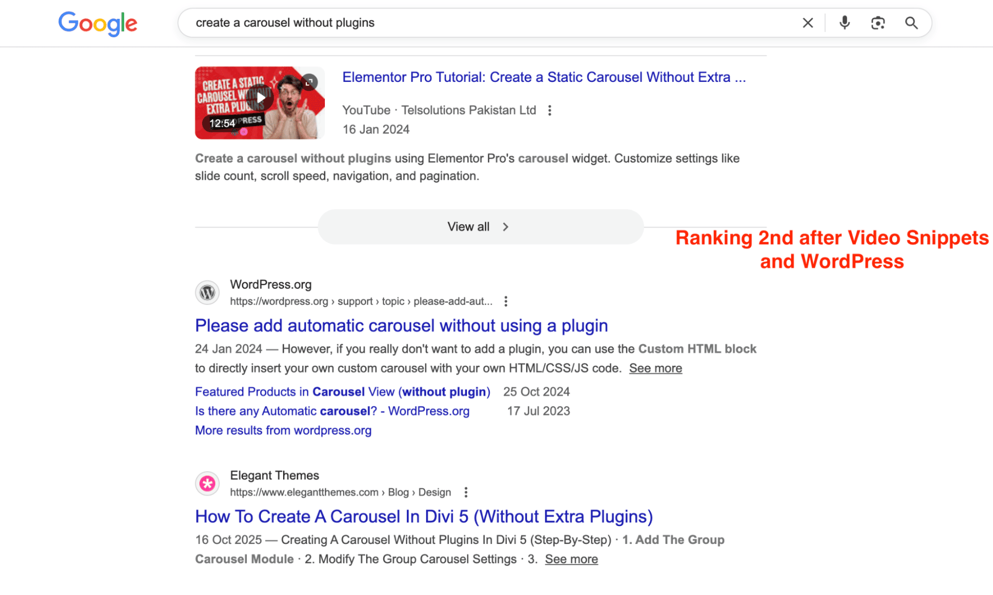 ranking 2nd after wordpress and video snippet